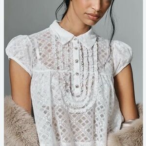 Maeve by Anthropologie White Textured Blouse